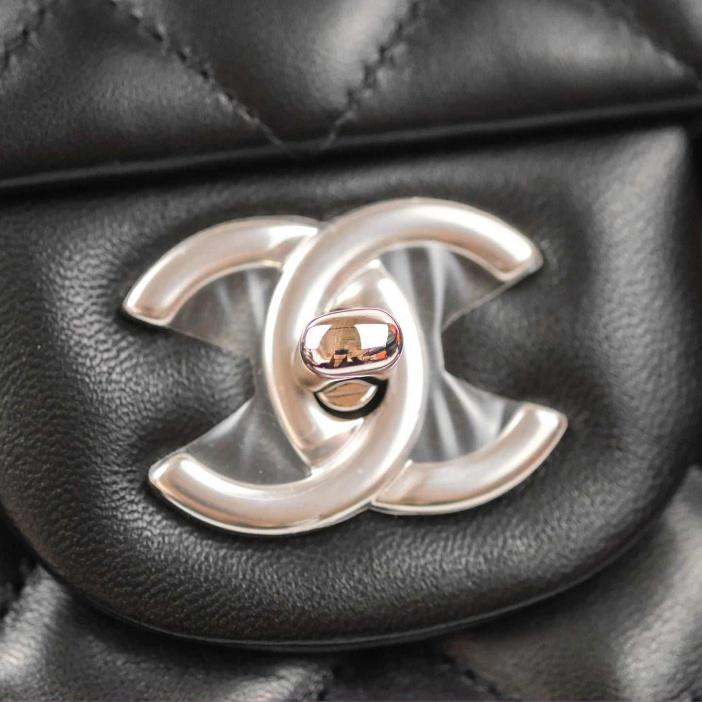 Chanel Quilted Maxi Double Flap Black Lambskin Silver Hardware