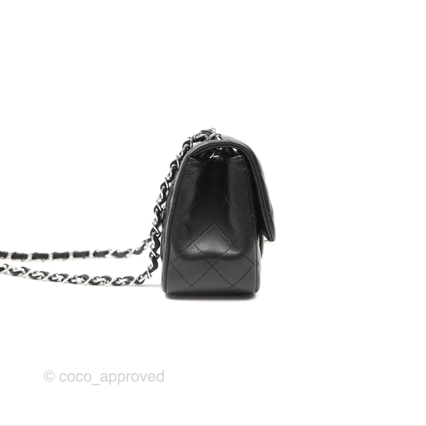 Chanel Mini Square Flap Quilted Black Lambskin Silver Hardware