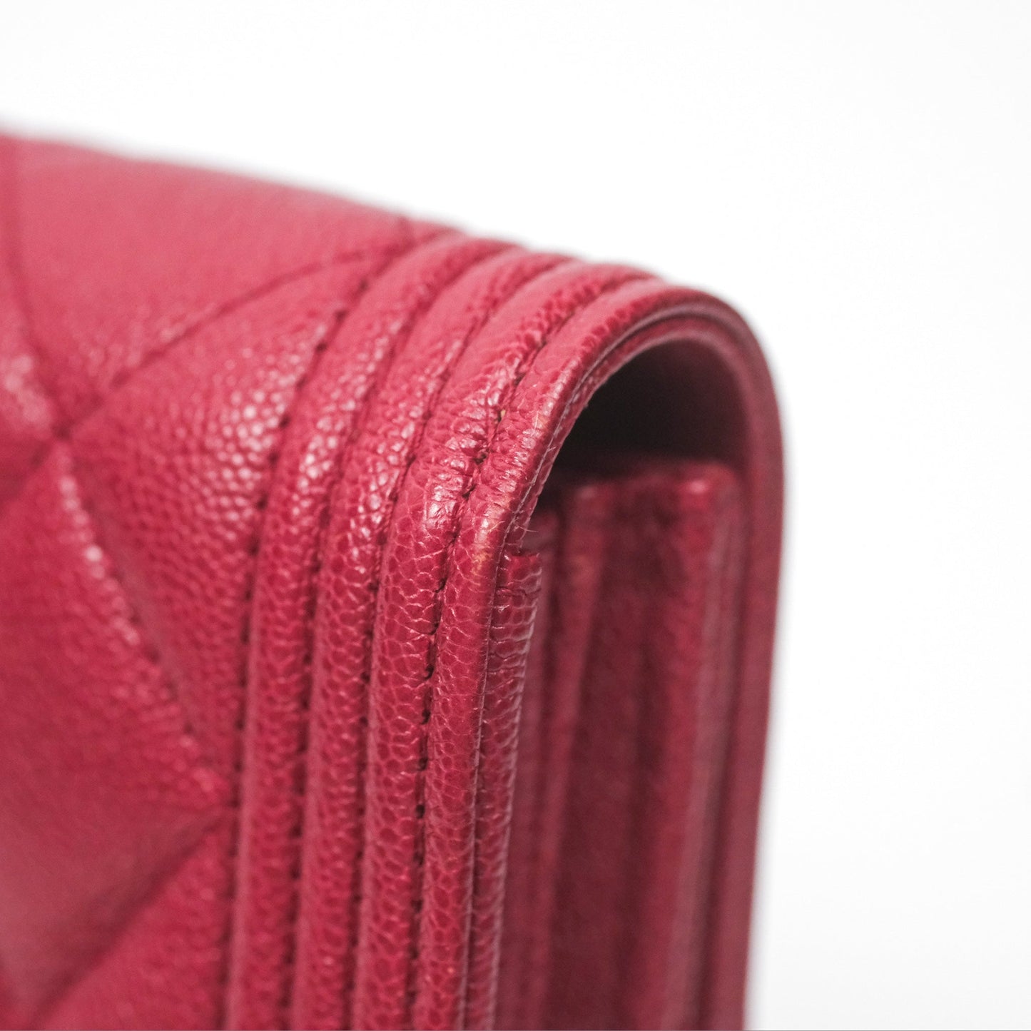 Chanel Quilted Boy Flap Long Wallet Dark Red Caviar Aged Gold Hardware