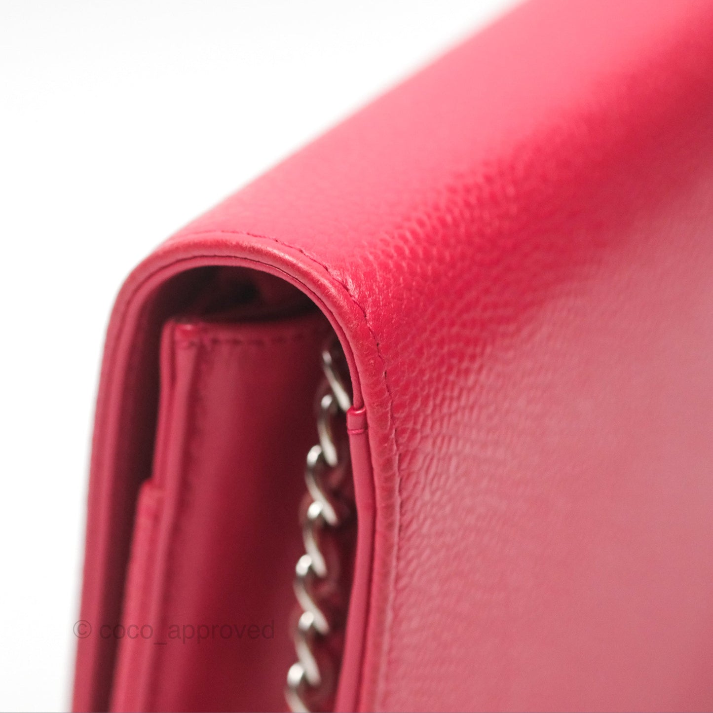 Chanel CC Wallet On Chain WOC Dark Pink Caviar Silver Hardware