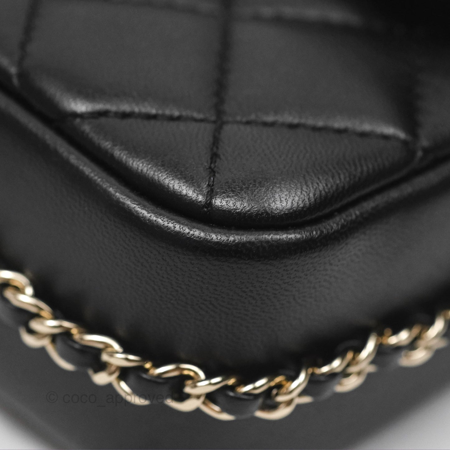 Chanel Logo Pearl Chain Flap Bag Black Lambskin Gold Hardware