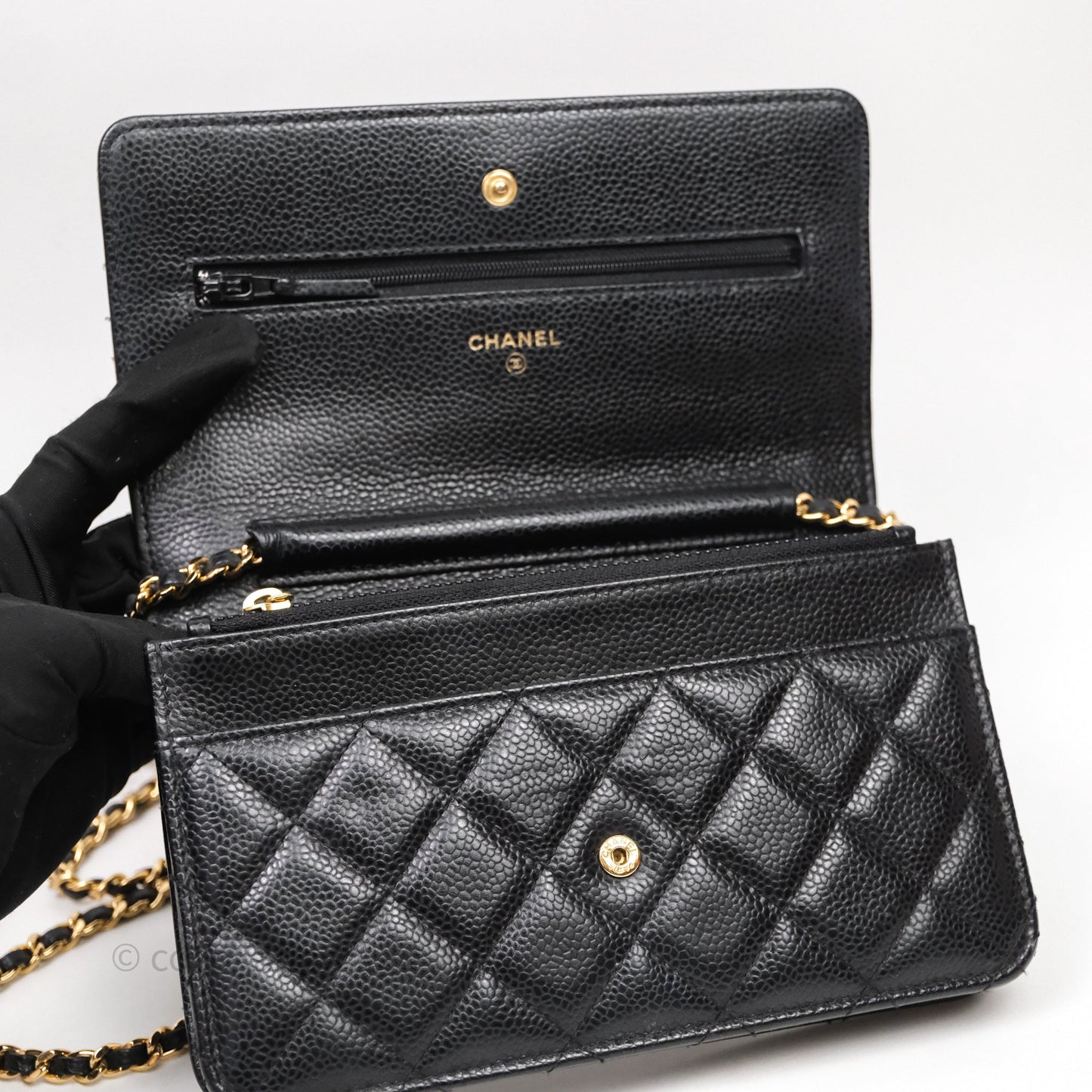 Chanel Classic Wallet On Chain WOC Quilted Black Caviar Gold Hardware