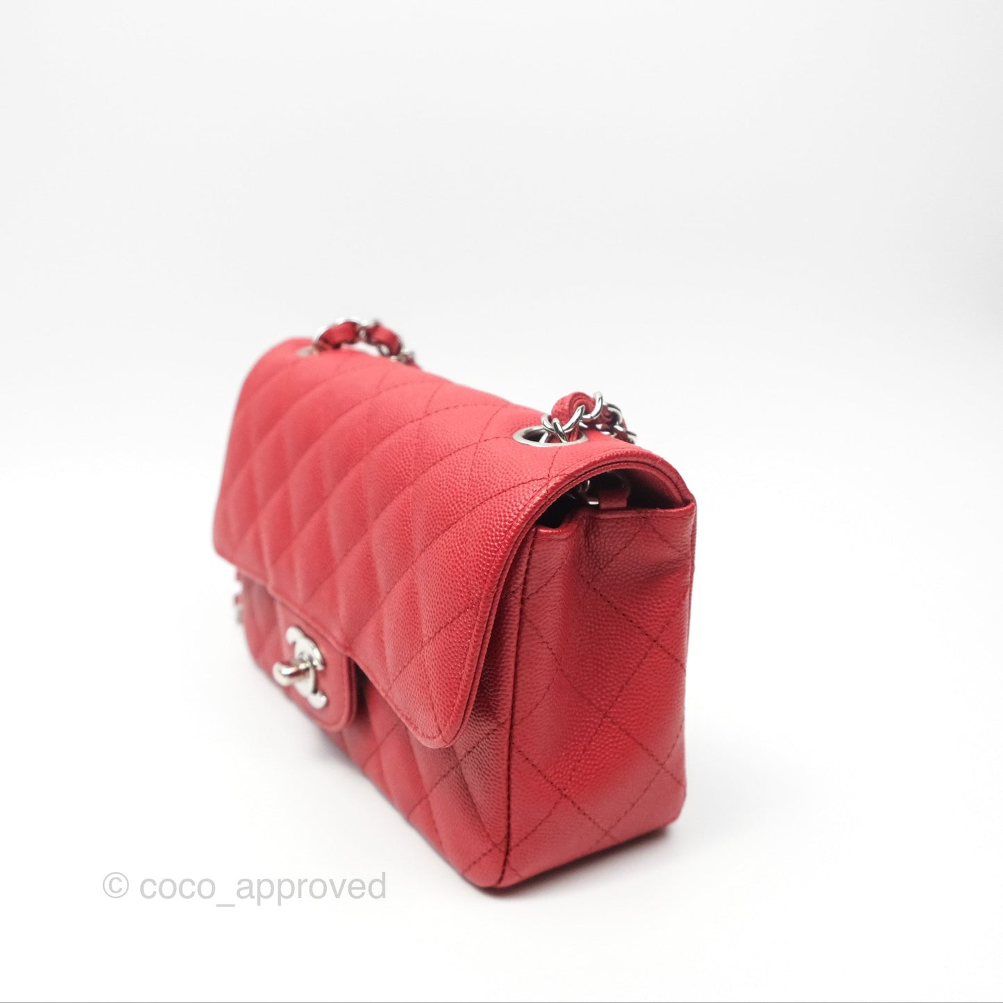 Chanel Quilted Mini Rectangular Red Caviar Silver Hardware