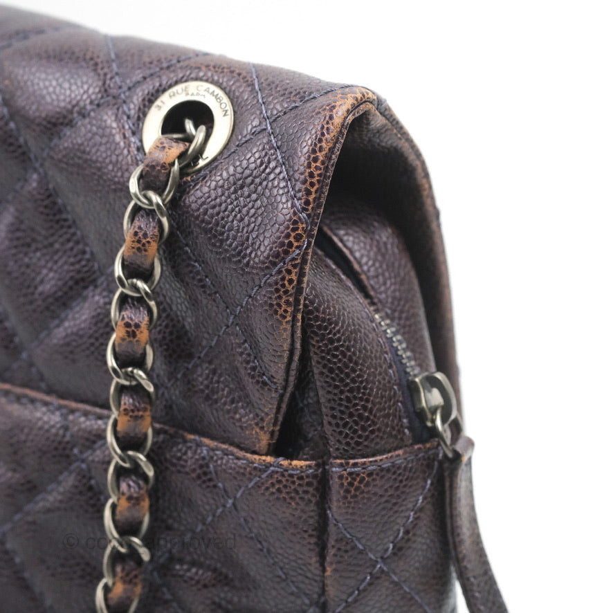 Chanel Jumbo Easy Flap Bag Caviar Dark Purple Ruthenium Hardware