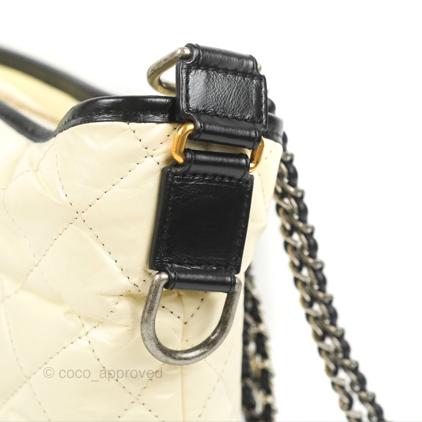 Chanel New Medium Gabrielle Hobo White/Black Aged Calfskin