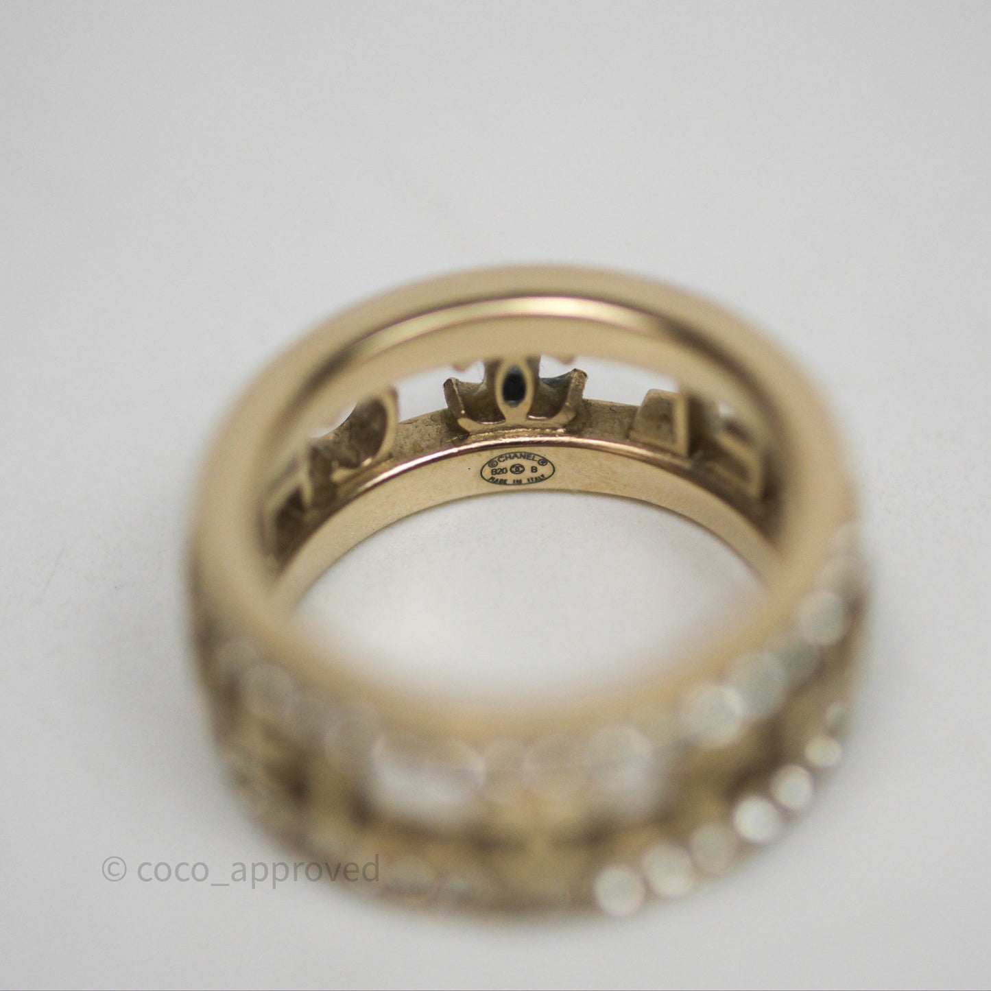 Chanel Crystal Logo Ring Gold Tone 20B