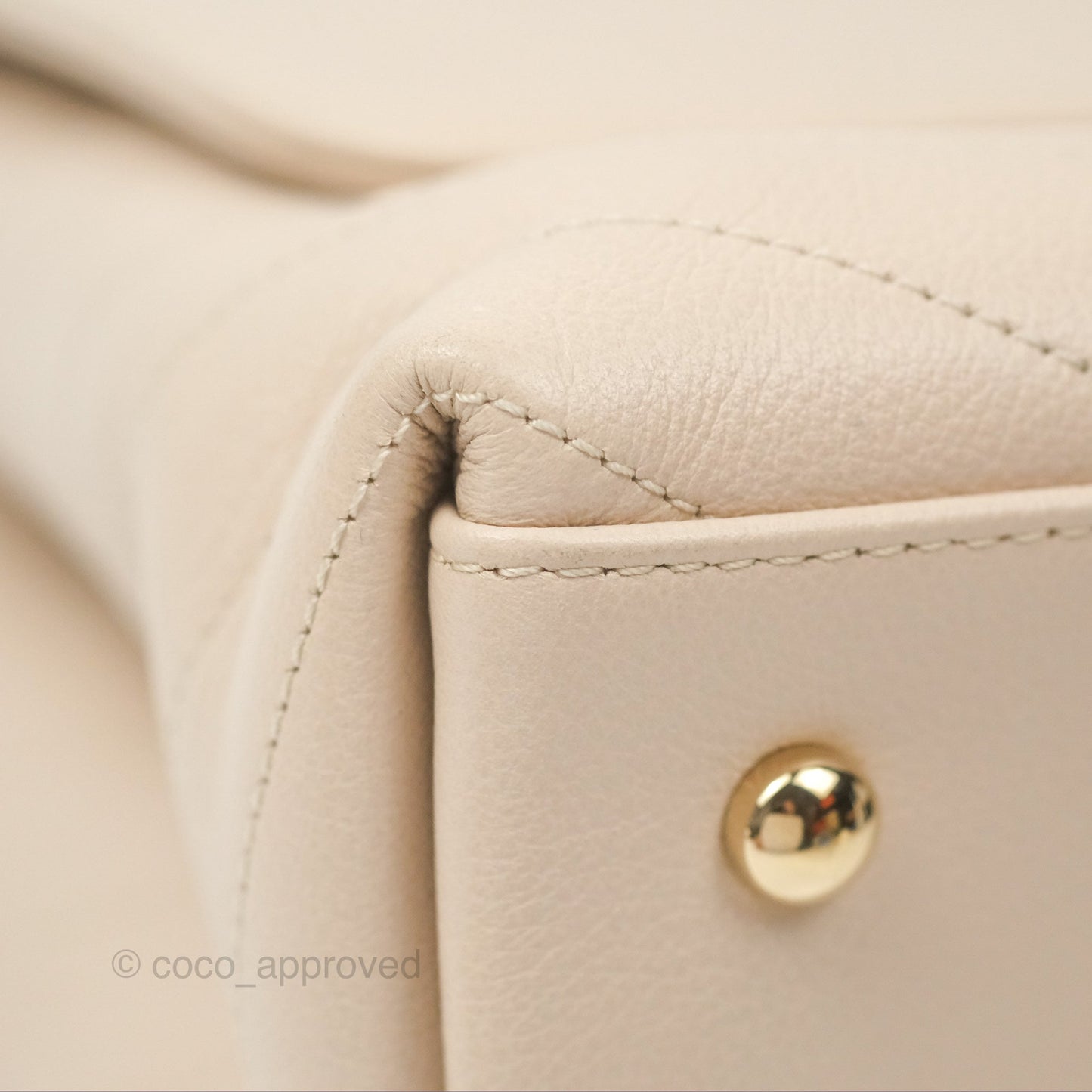 Chanel Large Chevron Chic Top Handle Bag Light Beige Grained Calfskin Gold Hardware