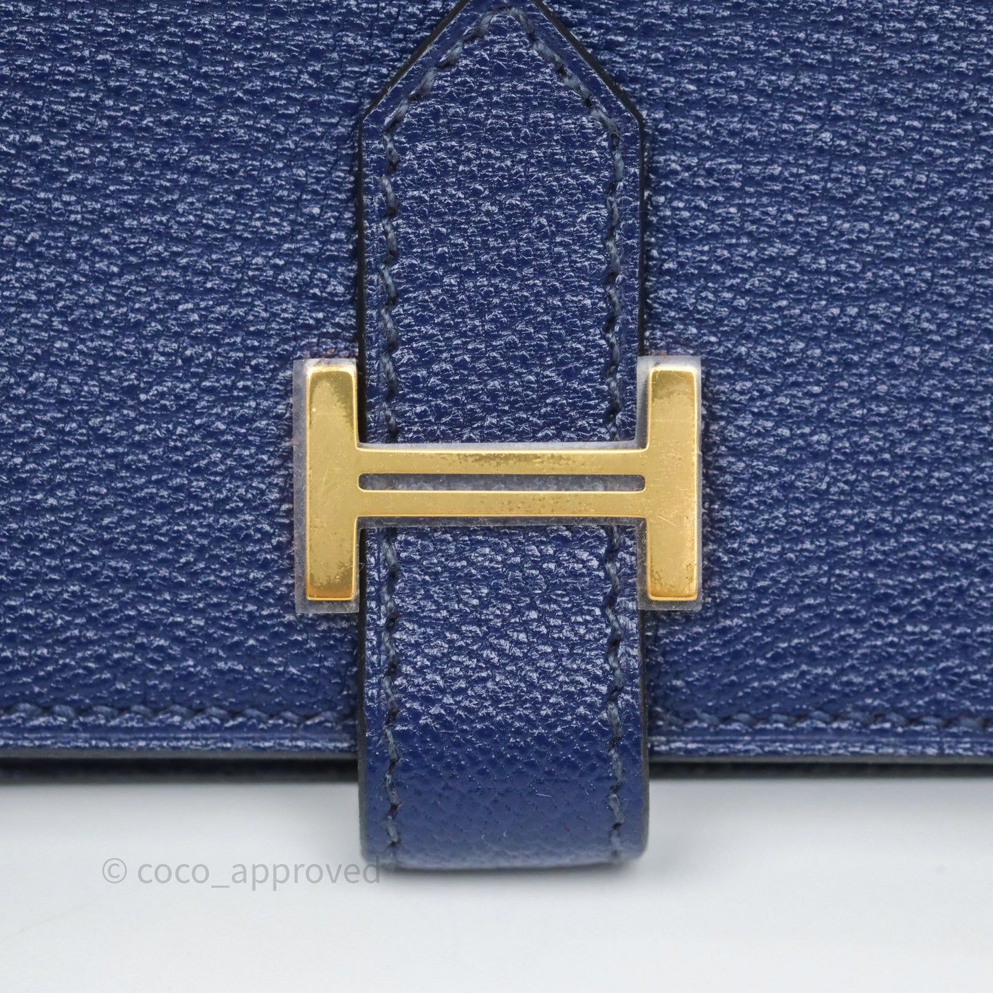Hermes Bearn Card Holder Bleu Encre M3 Chevre Mysore Gold Hardware