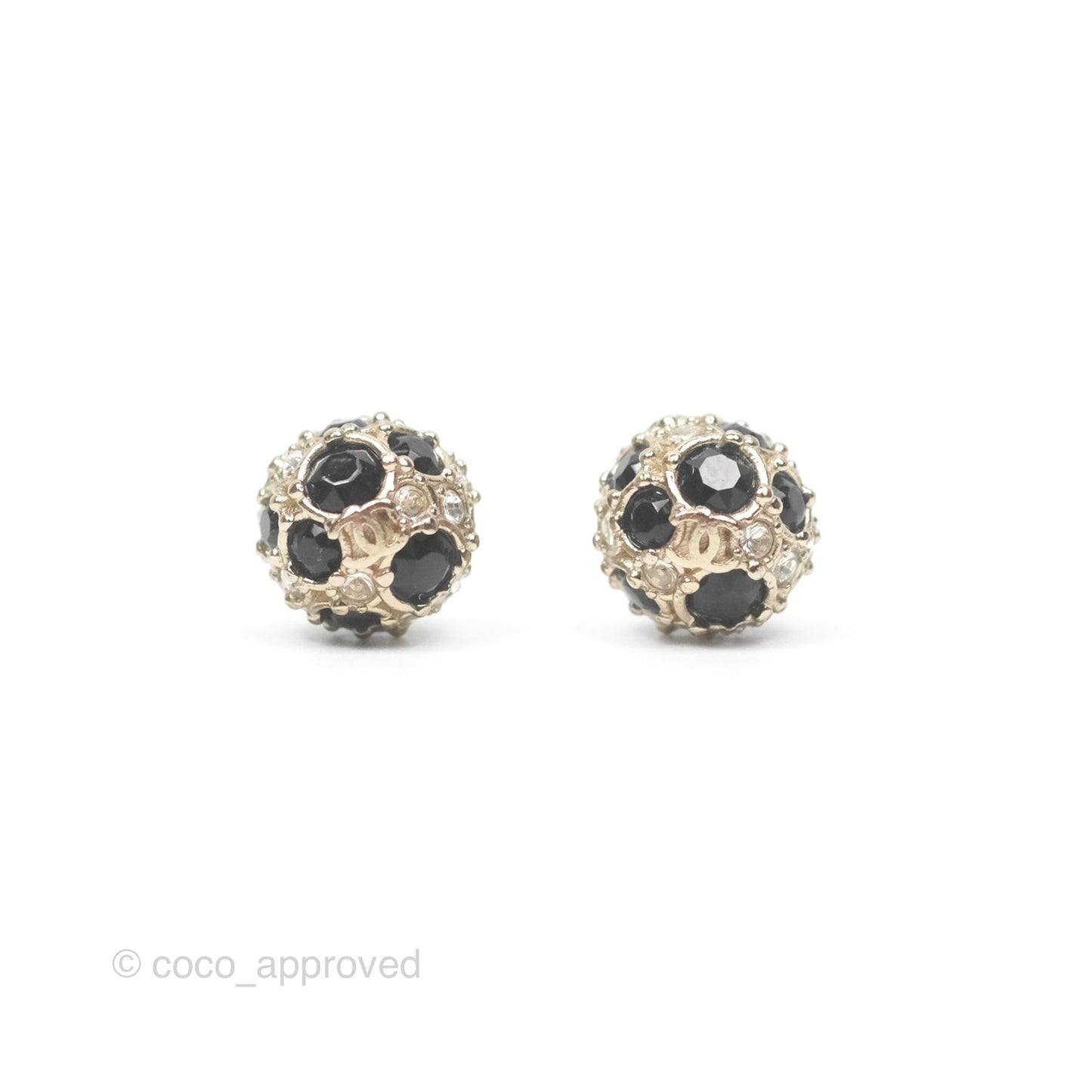Chanel Crystal Black Resin Ball Earrings 19P