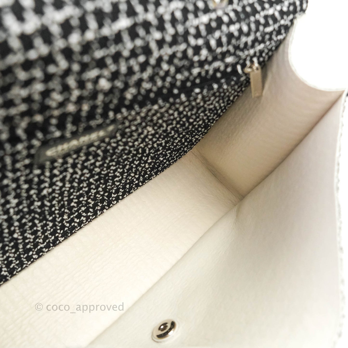 Chanel Classic Single Flap Bag Black/White Tweed Silver Hardware