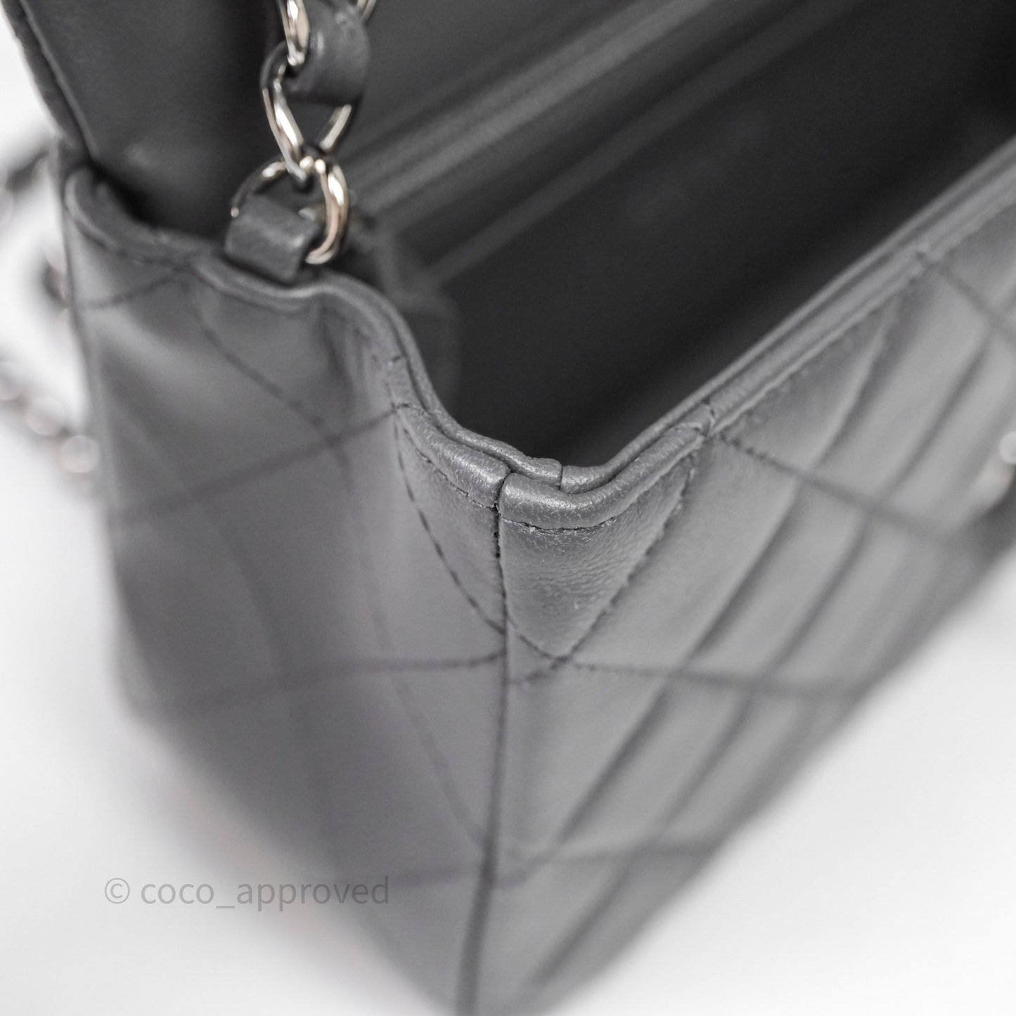 Chanel Quilted Mini Rectangular Dark Grey Lambskin Silver Hardware