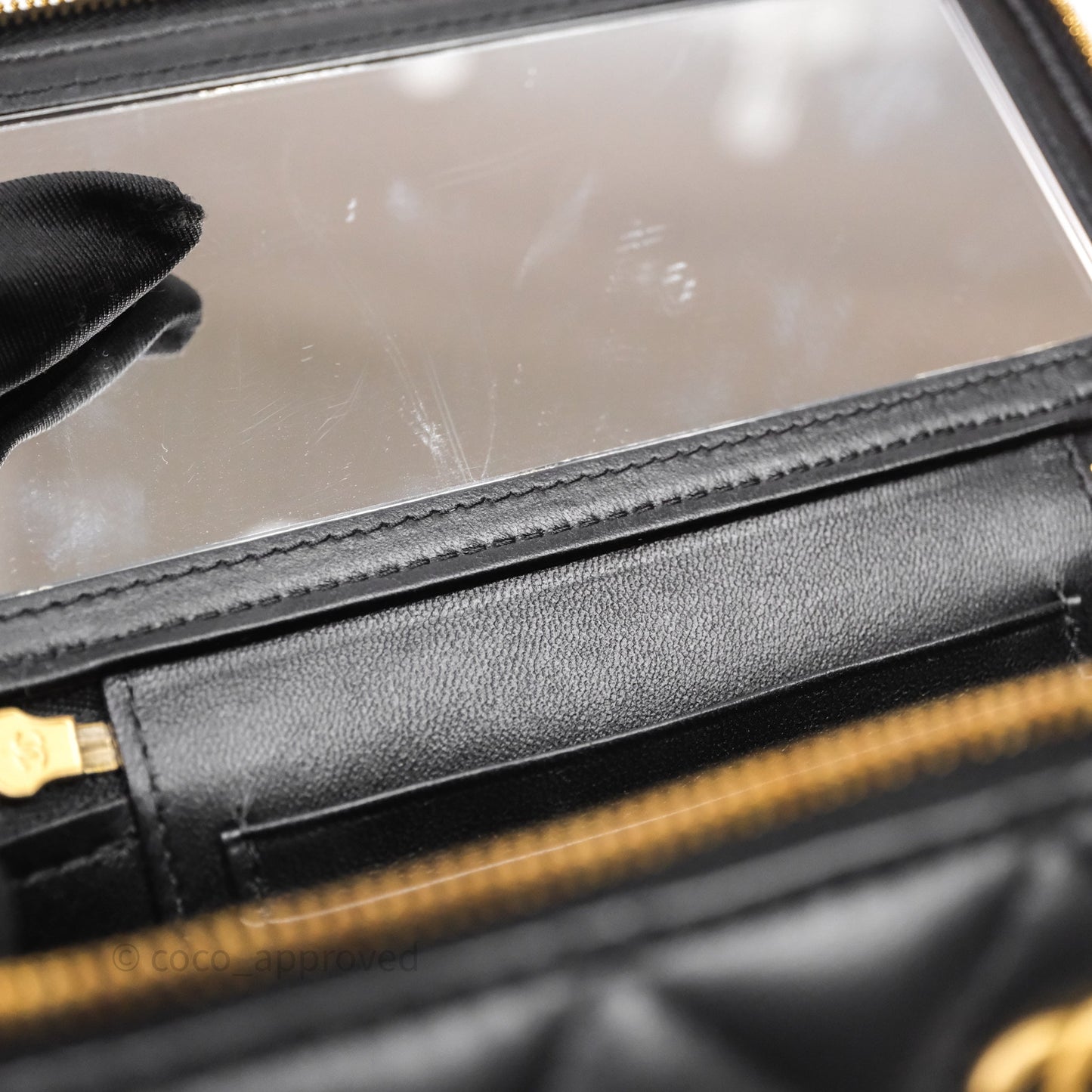 Chanel Vanity With COCO Heart Chain Black Lambskin Aged Gold Hardware