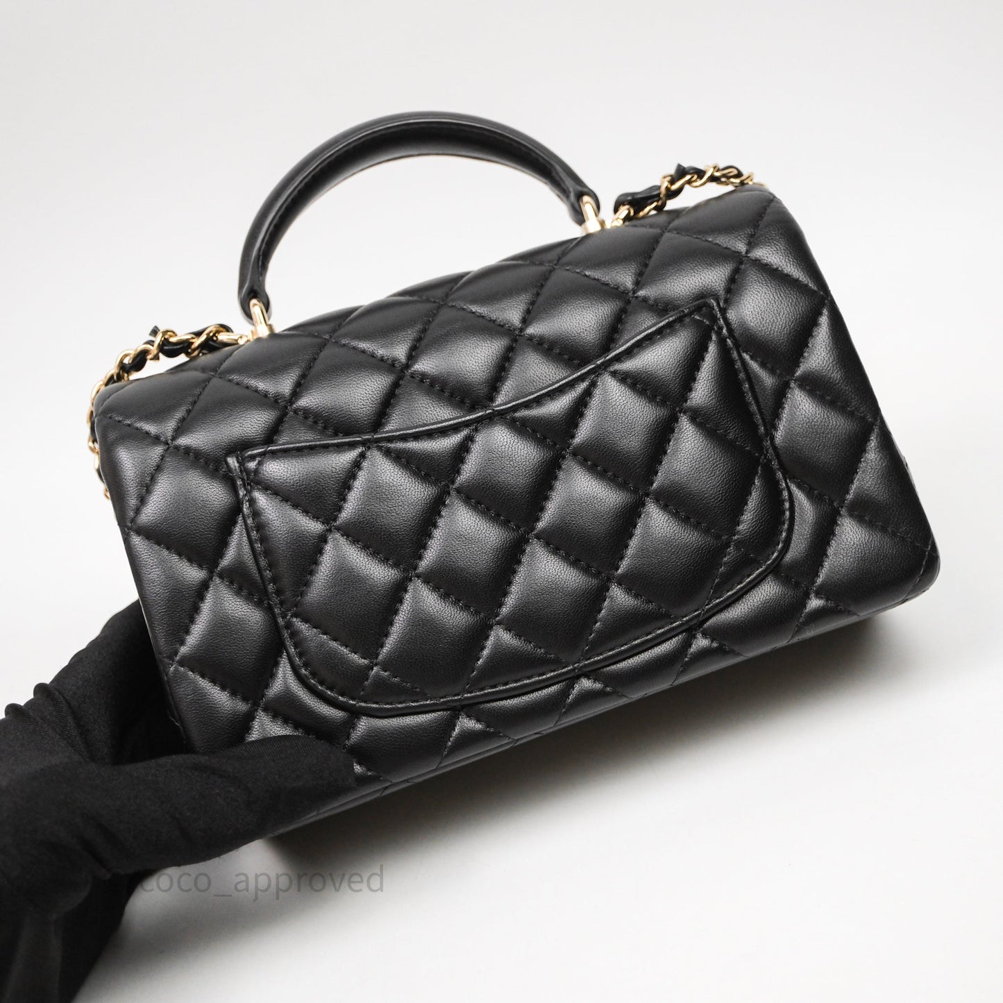 Chanel Top Handle Mini Rectangular Flap Black Lambskin Gold Hardware