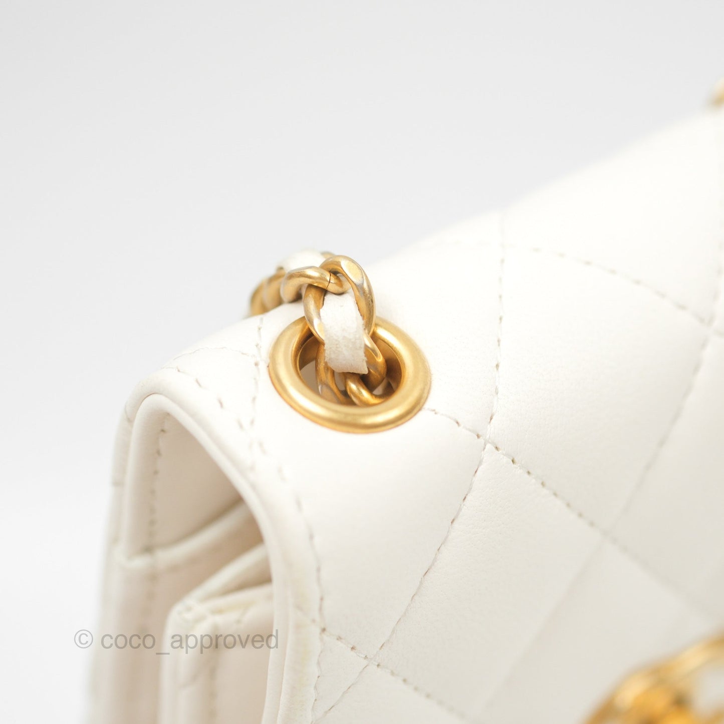 Chanel Quilted Pearl Crush Phone Holder With Chain White Lambskin