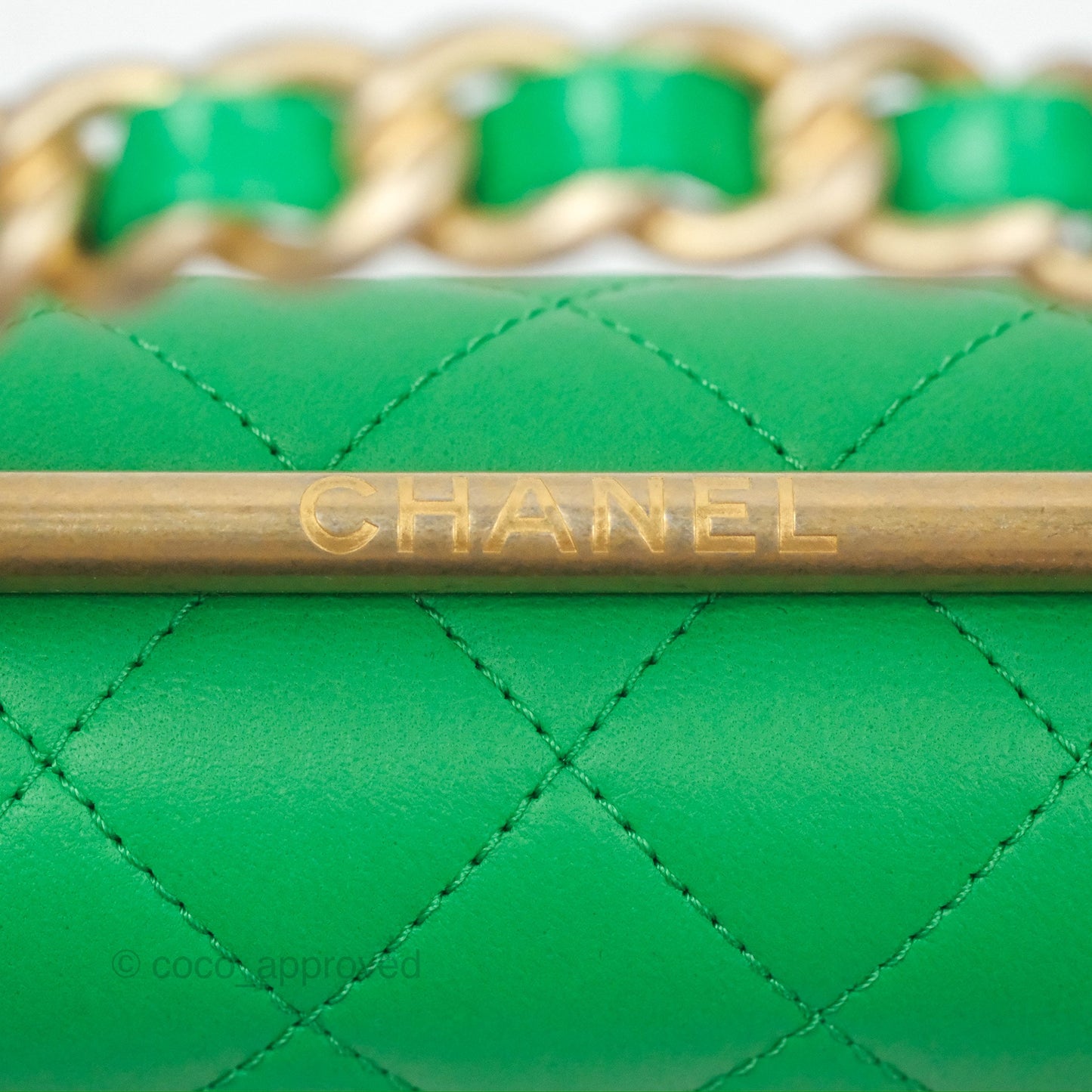 Chanel CC Quilted Flap Bag With Top Handle Green Calfskin Gold Hardware