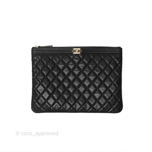 Chanel Medium O Case Boy Black Caviar Gold Hardware