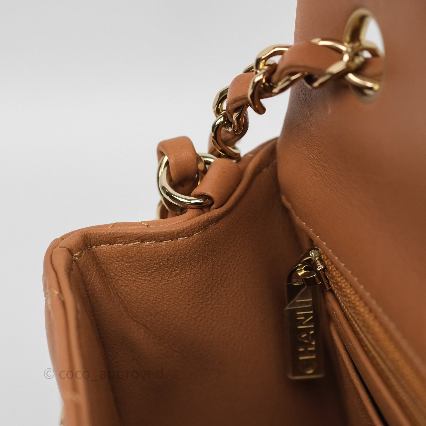 Chanel Mini Rectangular Flap Quilted Caramel Beige Lambskin Gold Hardware
