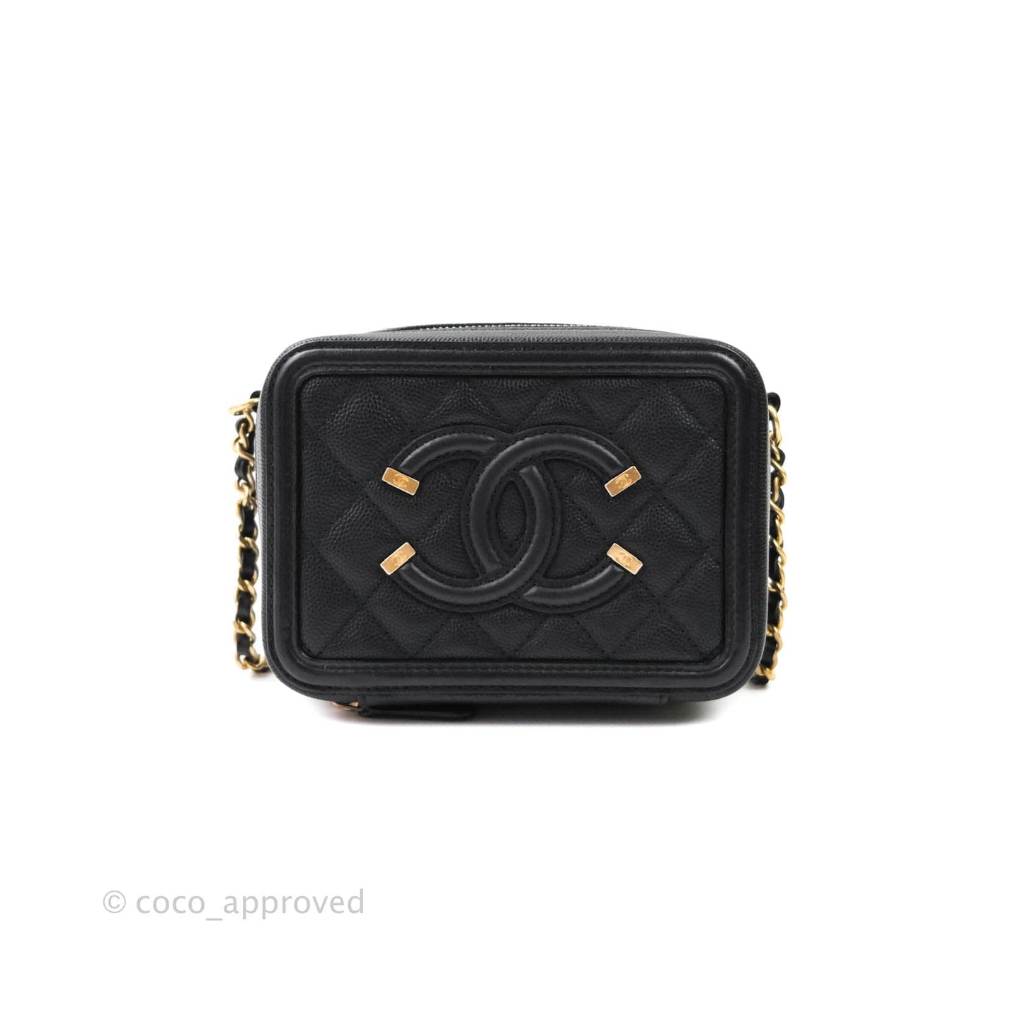 Chanel CC Filigree Vanity Clutch With Chain Caviar Black