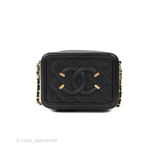 Chanel CC Filigree Vanity Clutch With Chain Caviar Black