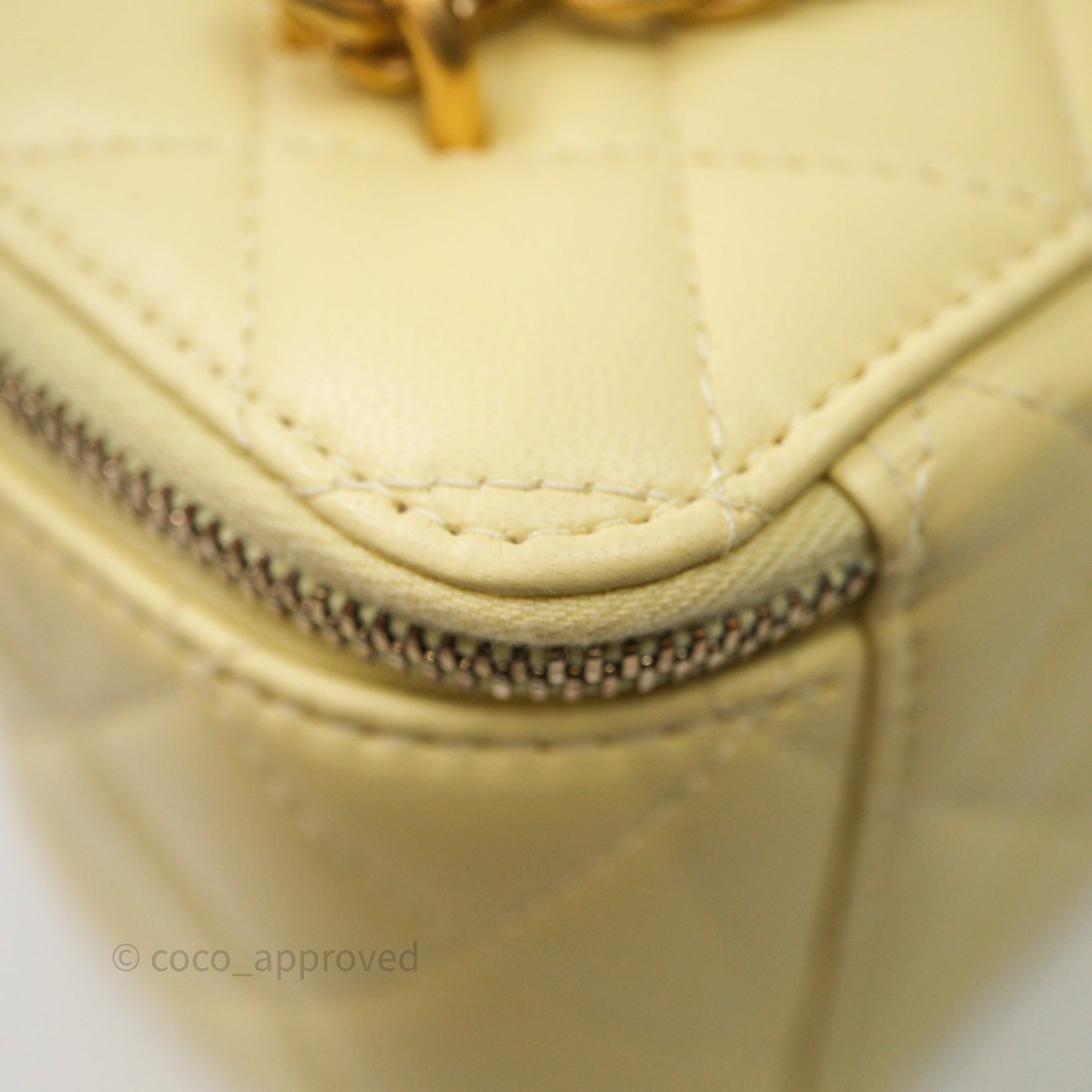 Chanel Quilted Vanity Rectangular with Camellia Adjustable Chain Yellow Lambskin