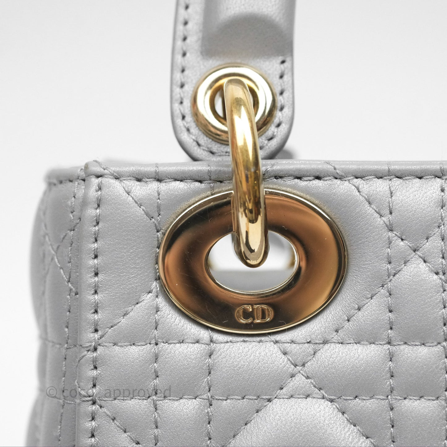Christian Dior Mini Lady Dior Iridescent Grey Lambskin Cannage Gold Hardware