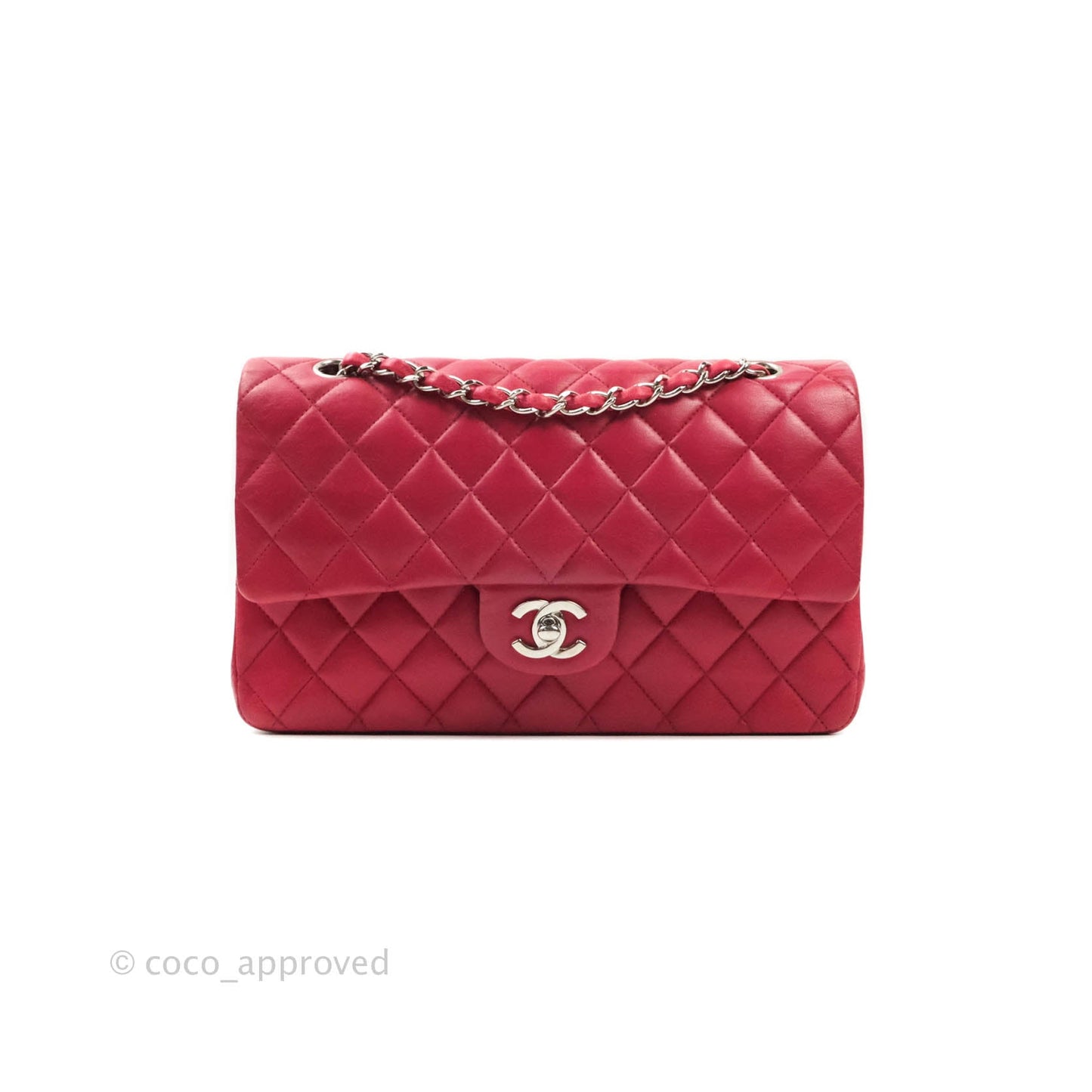 Chanel Classic M/L Medium Double Flap Red Lambskin Silver Hardware