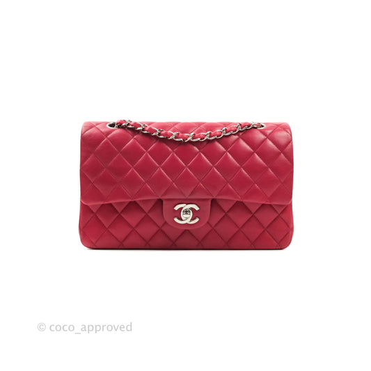 Chanel Classic M/L Medium Double Flap Red Lambskin Silver Hardware