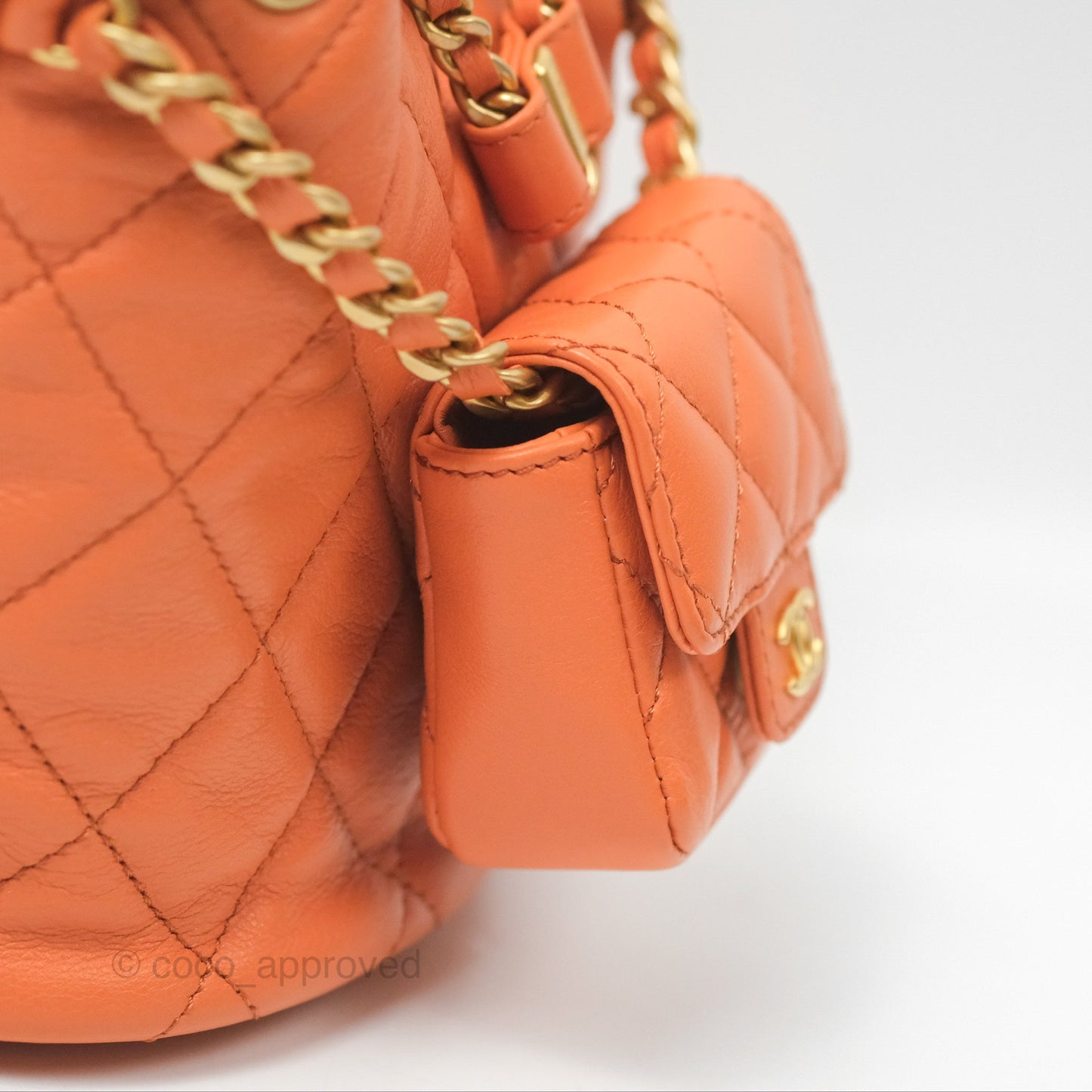 Chanel Small Drawstring Backpack Orange Calfskin Aged Gold Hardware 23A