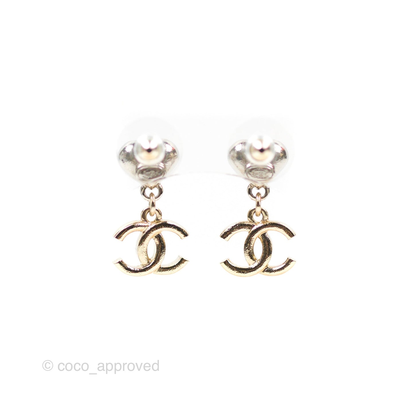 Chanel Crystal Heart CC Drop Earrings Silver Tone 23S