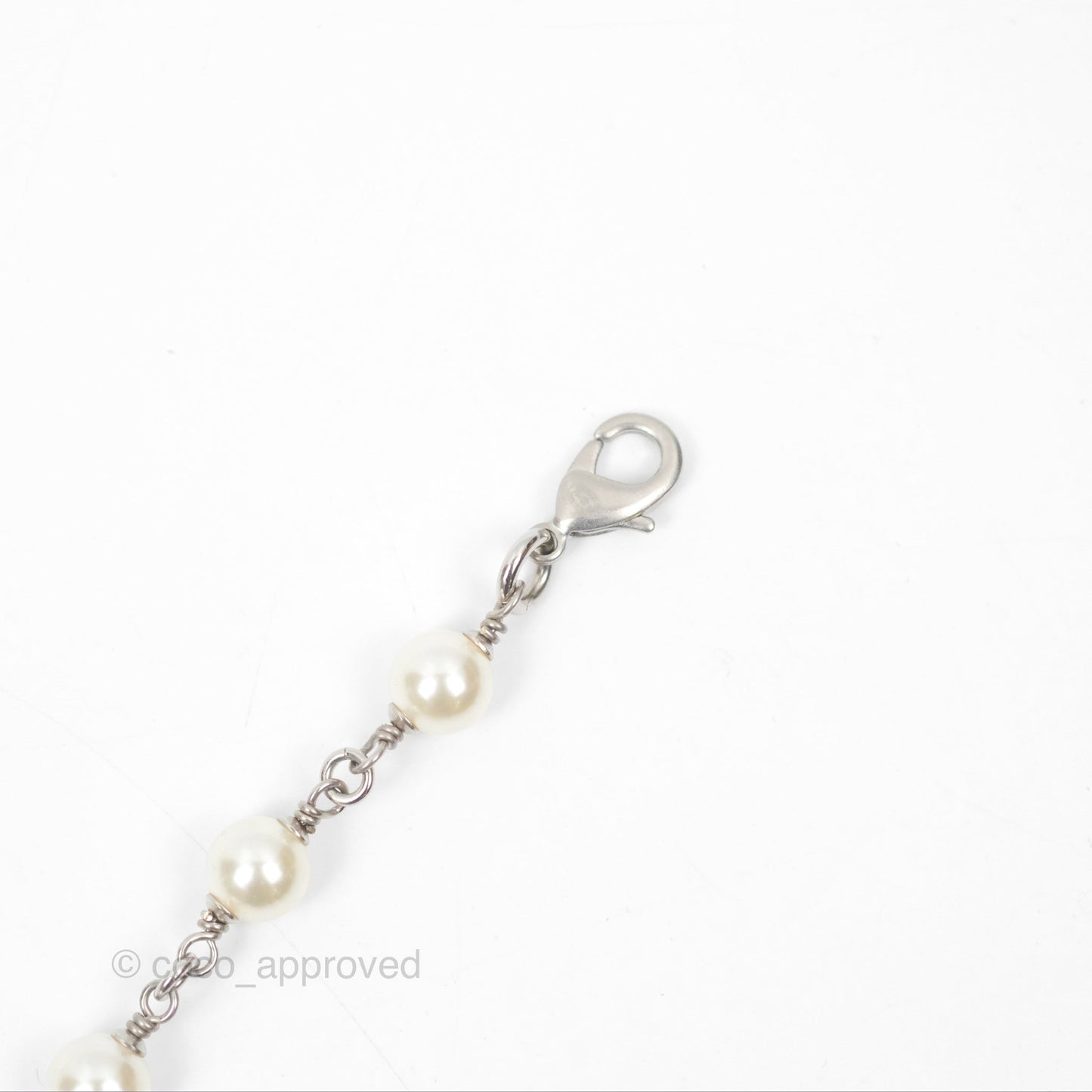 Chanel CC Crystal Pearl Long Necklace Silver Tone 23V