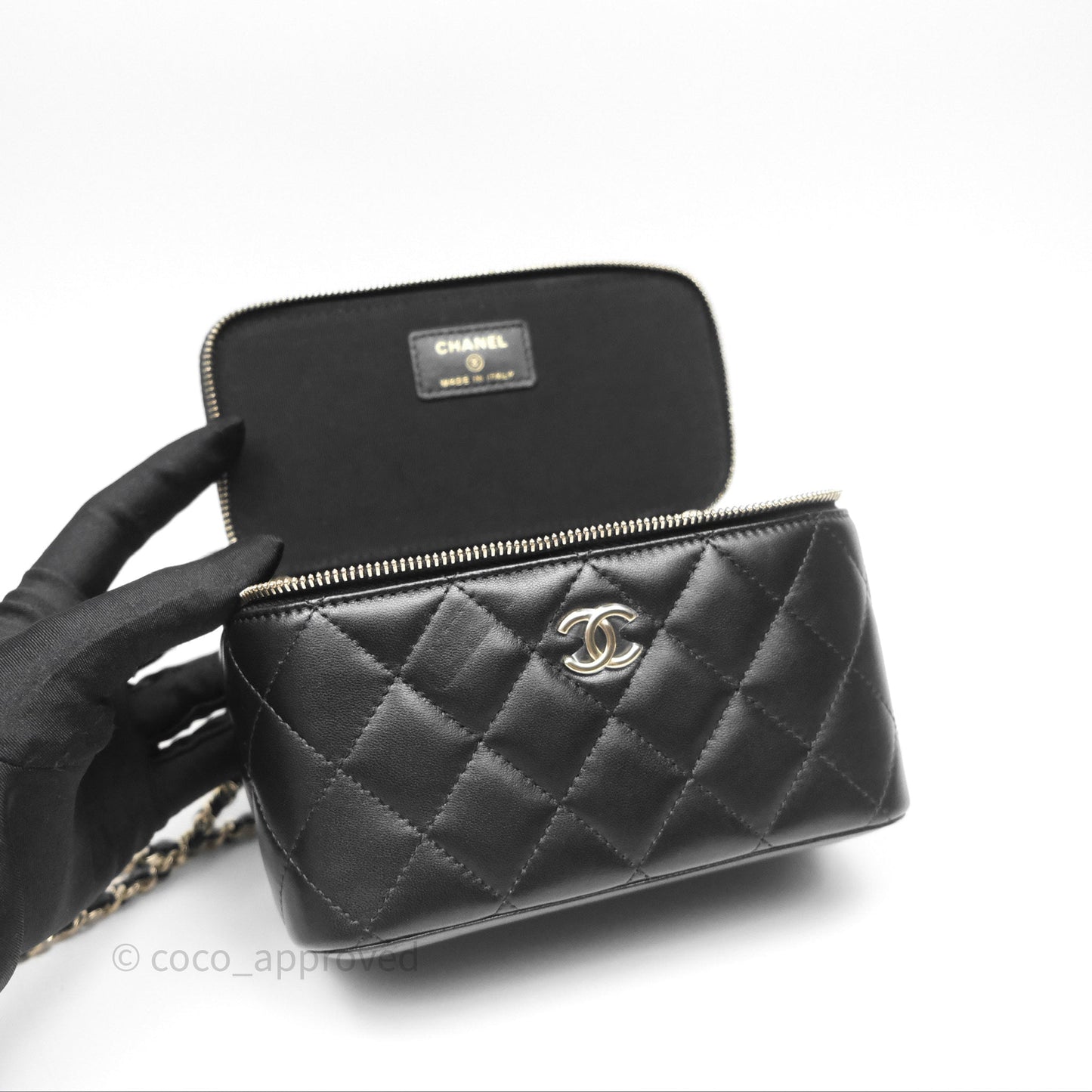 Chanel Vanity Rectangular Top Handle Black Lambskin Gold Hardware