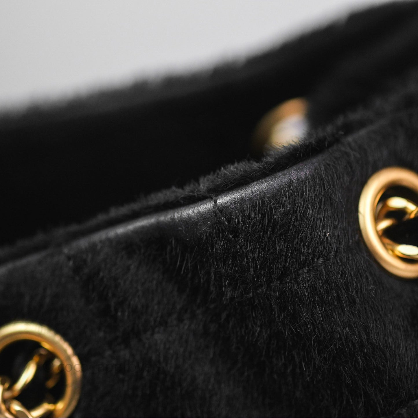 Chanel Vintage Quilted Drawstring Tote Bag Pony Hair Velvet Gold Hardware