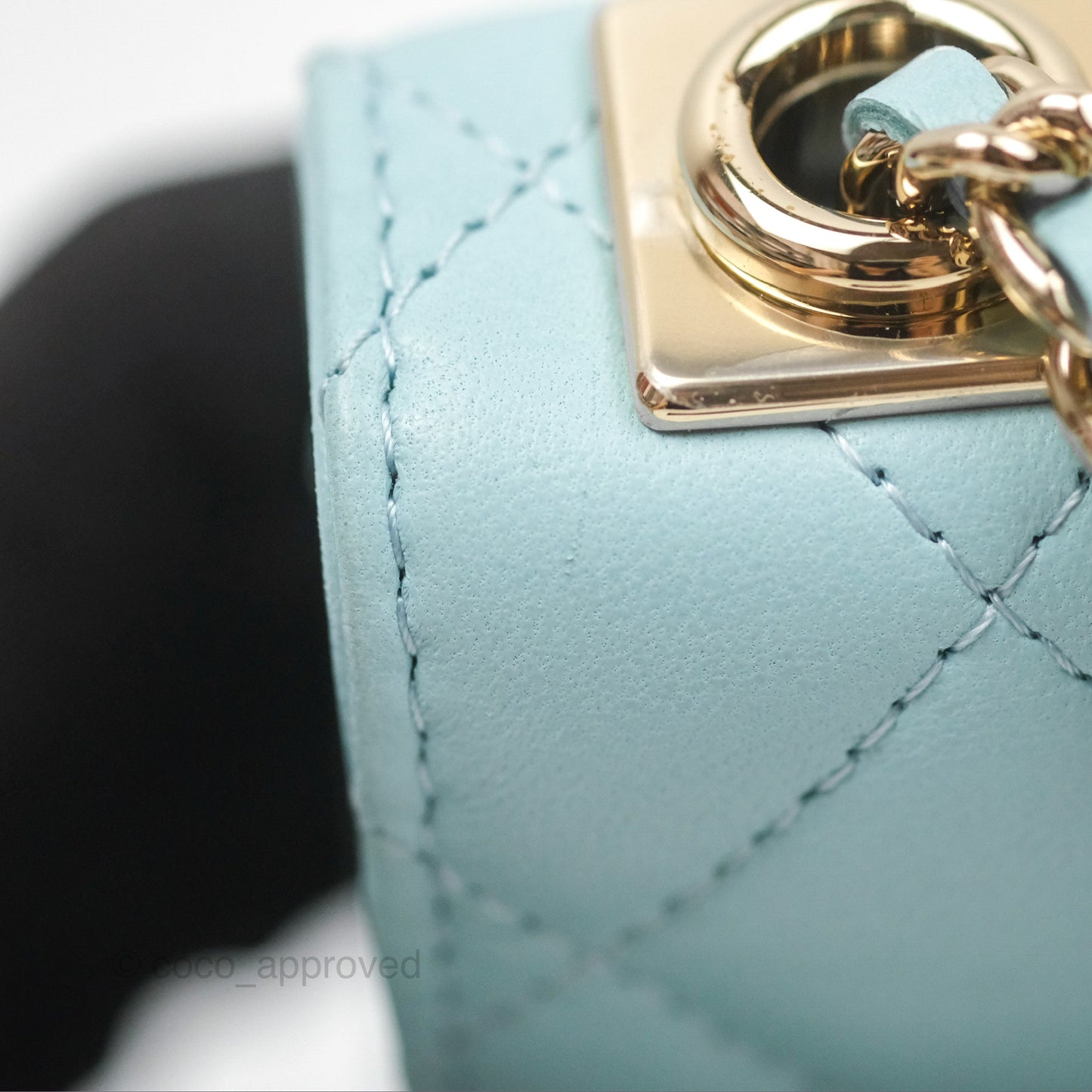 Chanel Mini Quilted Trendy CC Clutch With Chain Tiffany Blue Lambskin Gold Hardware