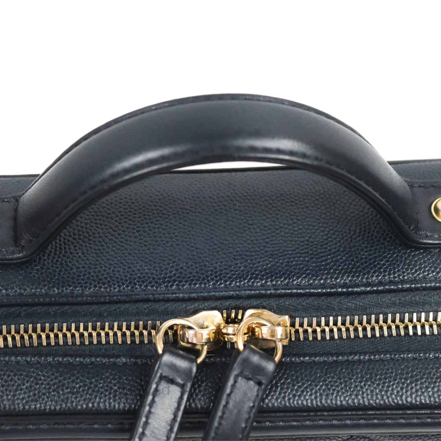 Chanel Quilted Medium CC Filigree Vanity Case Dark Navy Caviar Gold Hardware
