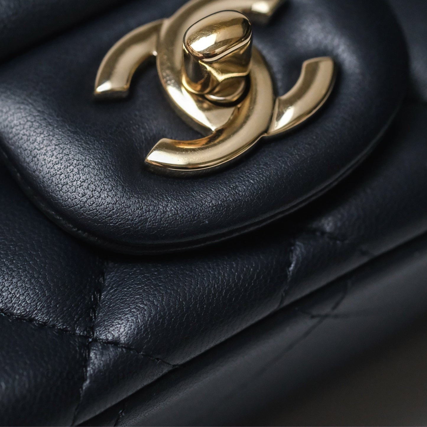 Chanel Mini Square Flap Quilted Navy Lambskin Gold Hardware