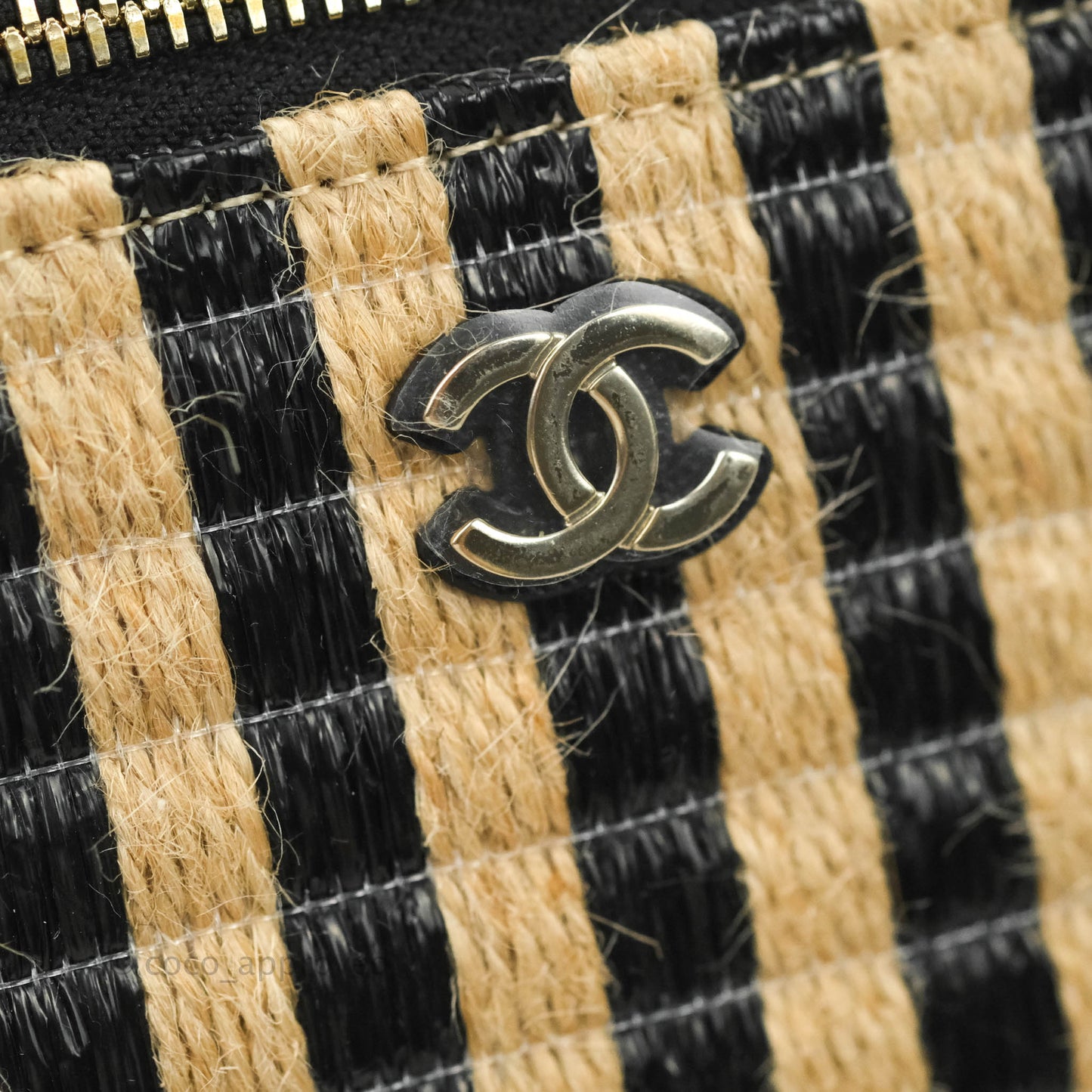 Chanel Vanity with Chain Raffia Jute Thread Black & Beige Gold Hardware