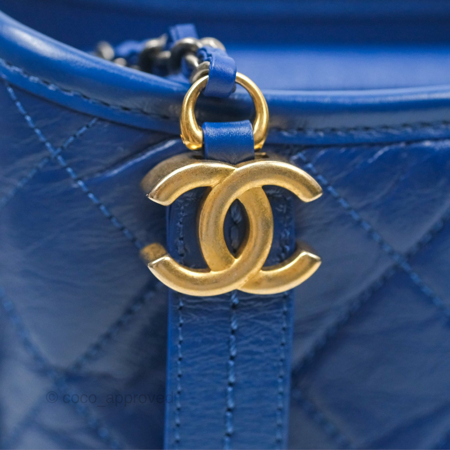 Chanel Quilted Medium Gabrielle Logo Handle Hobo Blue Aged Calfskin