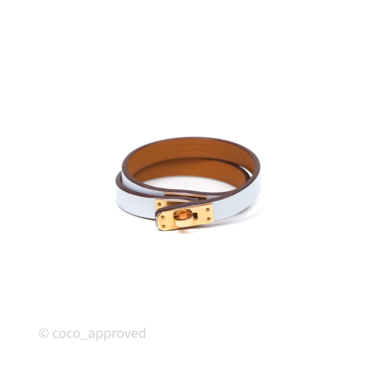 Hermès Kelly Double Tour Bracelet Blue Brume Swift Rose Gold Hardware
