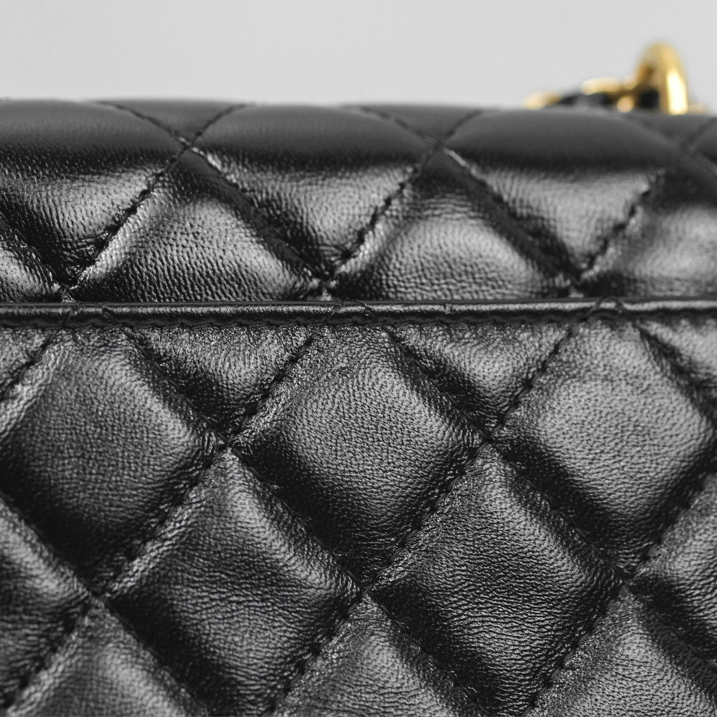 Chanel Flap Phone Holder With Chain Quilted Black Shiny Lambskin