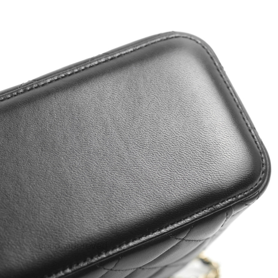 Chanel Vanity Rectangular Top Handle Black Lambskin Gold Hardware