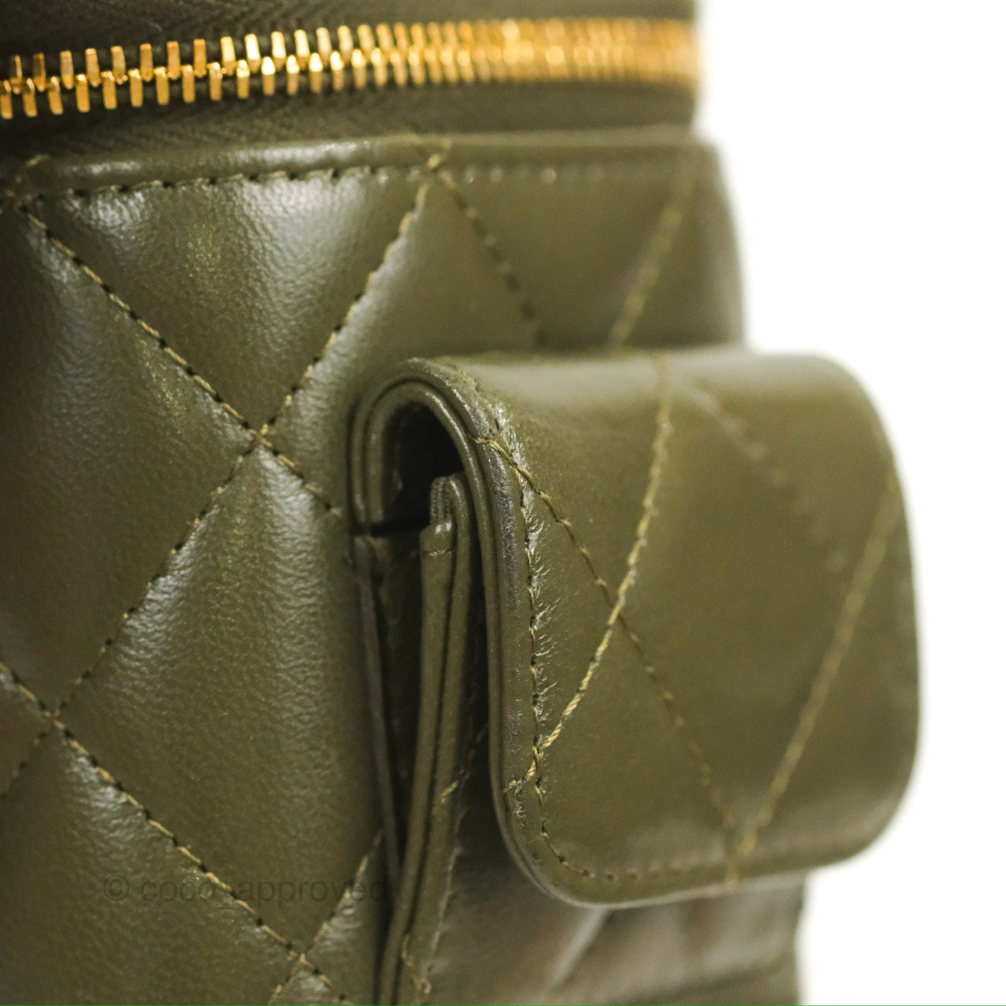 Chanel Cargo Pocket Top Handle Vanity with Chain Khaki Green Lambskin 22K