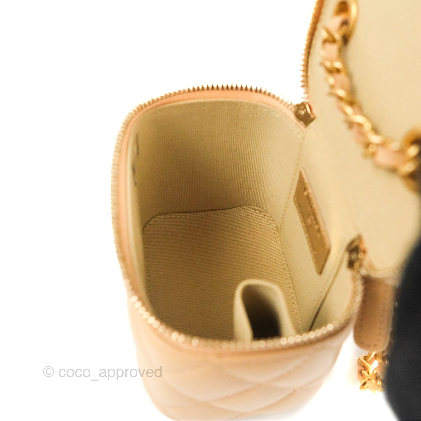 Chanel Mini Pearl Crush Vanity With Chain Beige Lambskin Aged Gold Hardware
