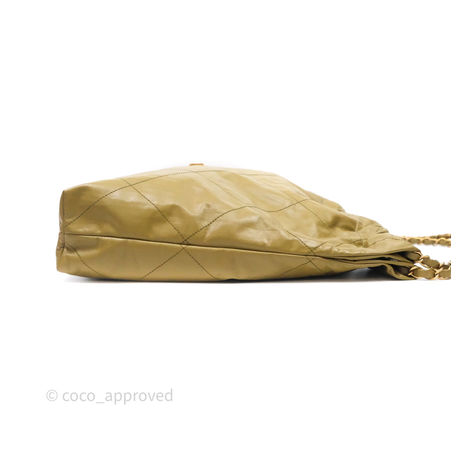 Chanel 22 Bag Medium Crumpled Olive Green Calfskin Aged Gold Hardware