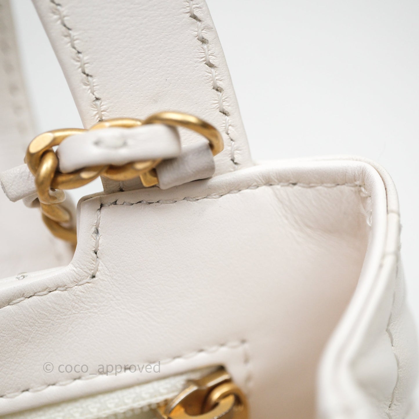 Chanel Kelly Bag Quilted White Lambskin Aged Gold Hardware
