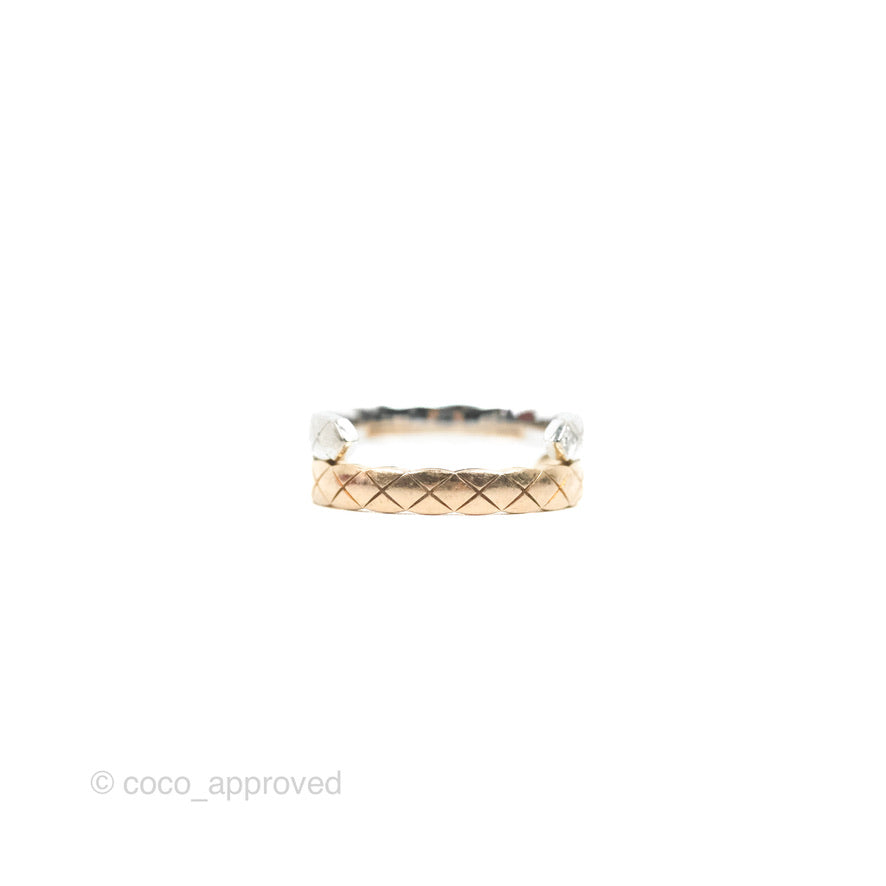 Chanel Crystal Coco Crush Toi Et Moi Ring 18K White & Beige Gold Size 51