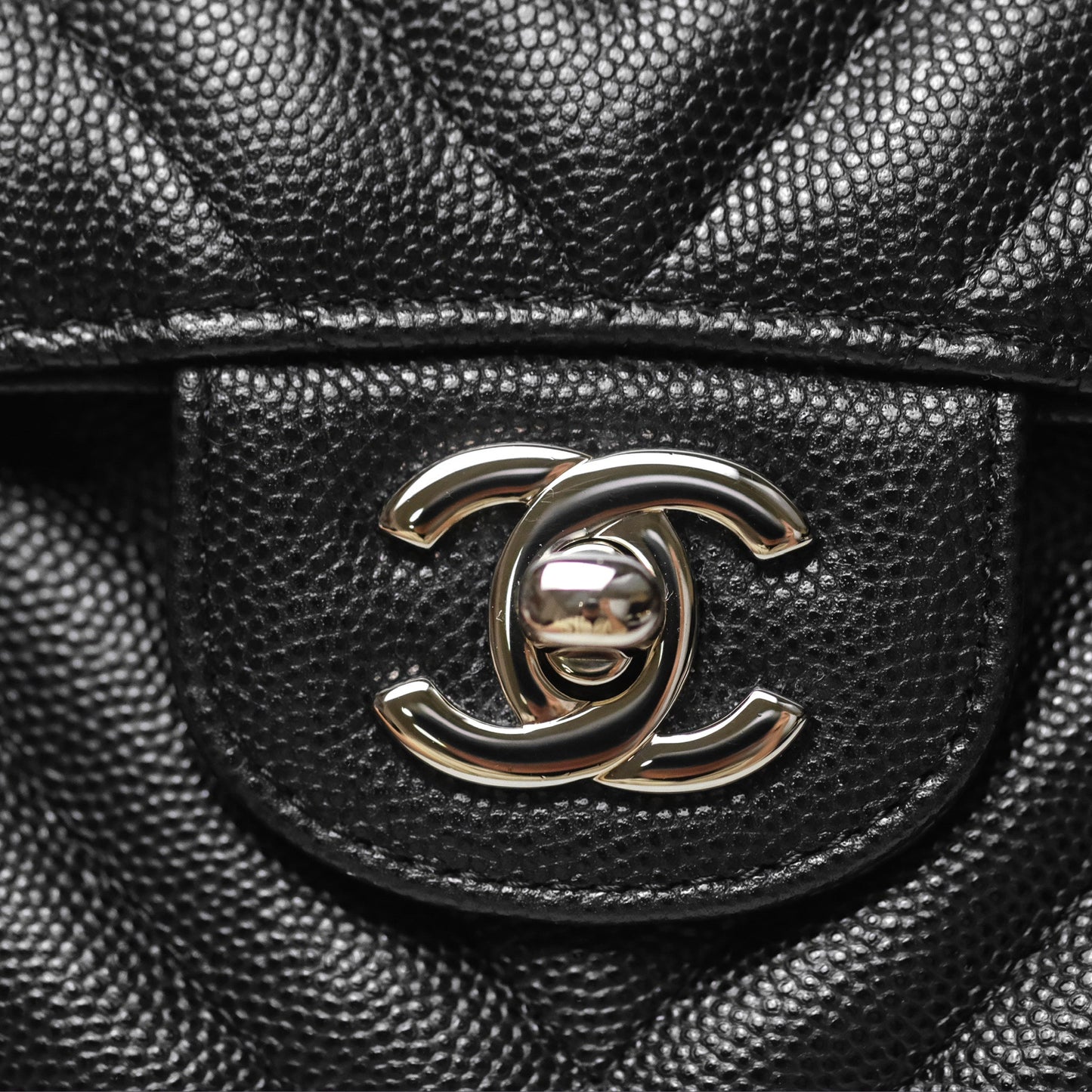 Chanel Classic M/L Medium Flap Chevron Black Caviar Silver Hardware