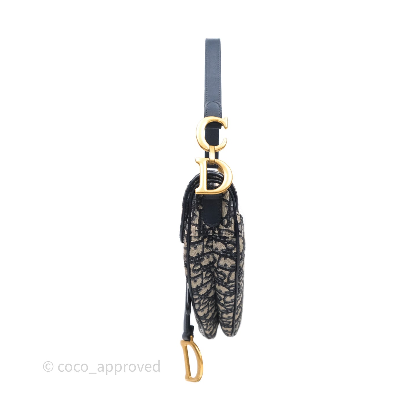 Christian Dior Saddle Bag Navy Dior Oblique Embroidery Gold Hardware