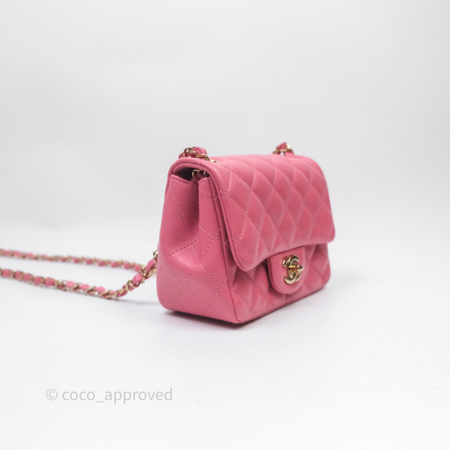 Chanel Quilted Mini Square Pink Lambskin Gold Hardware