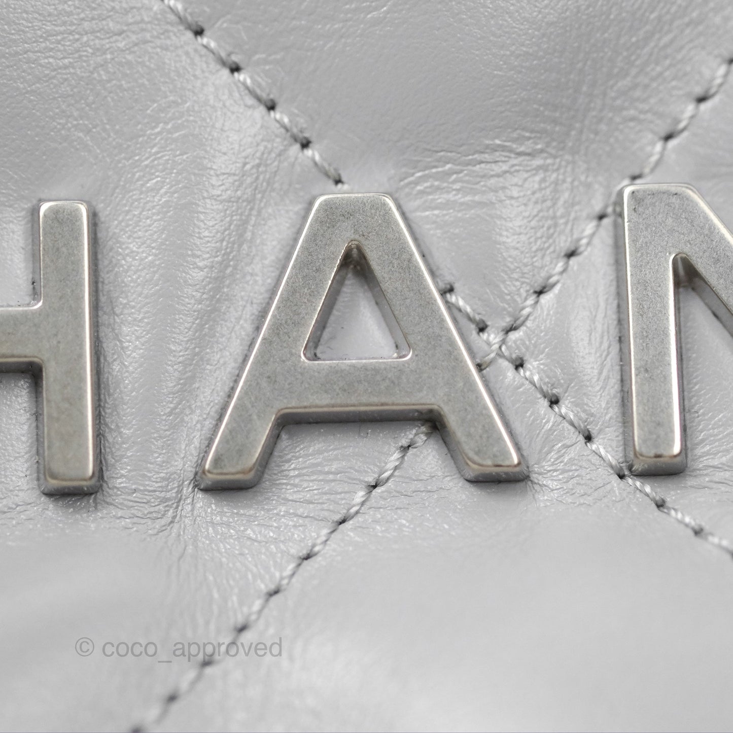 Chanel 22 Mini Bag Light Grey Shiny Crumpled Calfskin Matte Silver Hardware