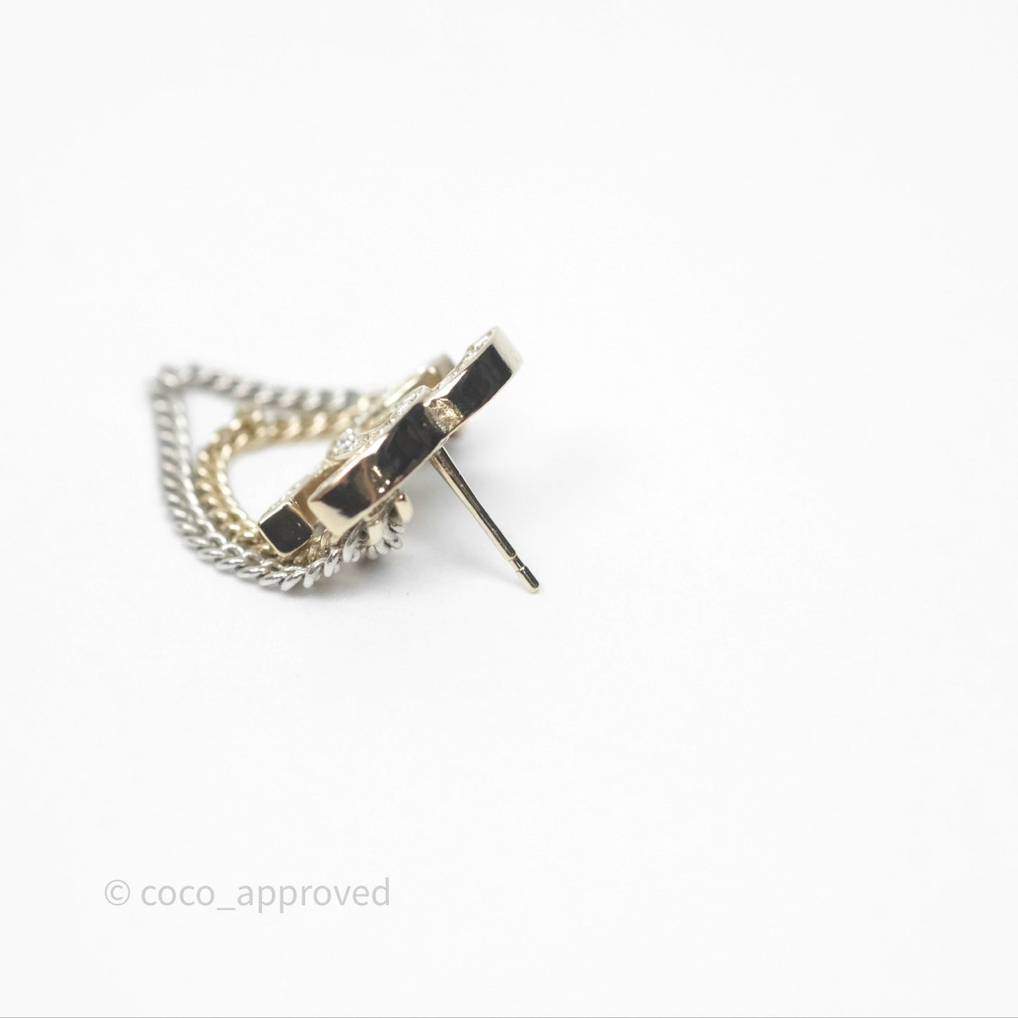 Chanel CC Crystals Chains Drop Earrings Gold Tone 21B